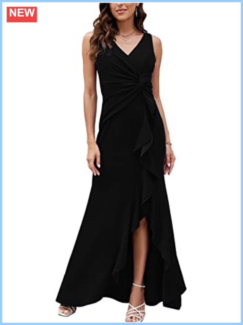 Formal Evening Dress V Neck Sleeveless Mermaid Gown with Slit